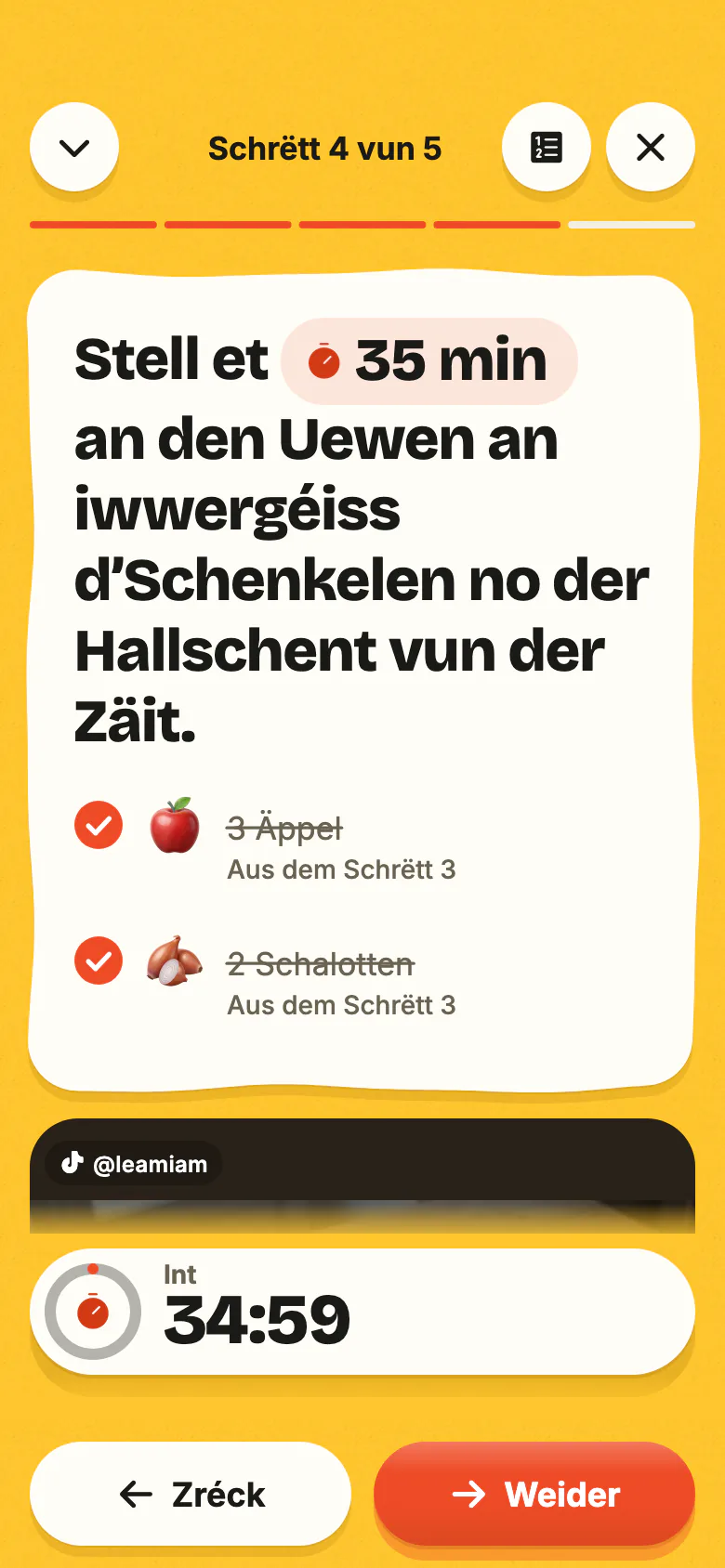 De Kachmodus vu Yumclip owes: e Schrëtt a grousser Schrëft, seng Zoutaten an den Timer, dee start.